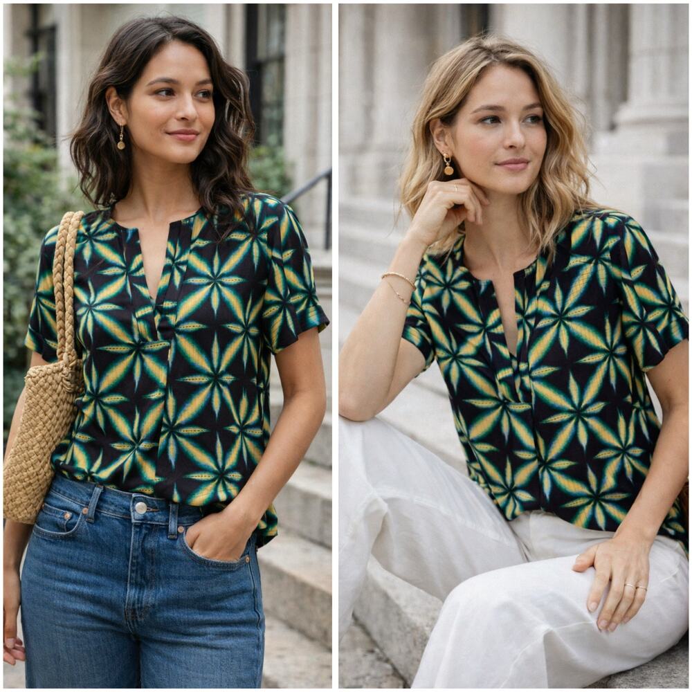 Ulla Johnson Rosie Short Sleeve Blouse Top Olivinite Size 00 NWT